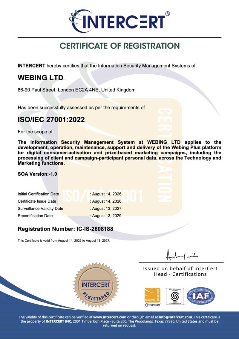 Apri il certificato certificato iso27001 webing